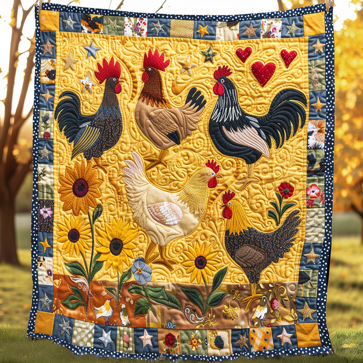 Radiant Chickens Garden XR2907021CL Quilt