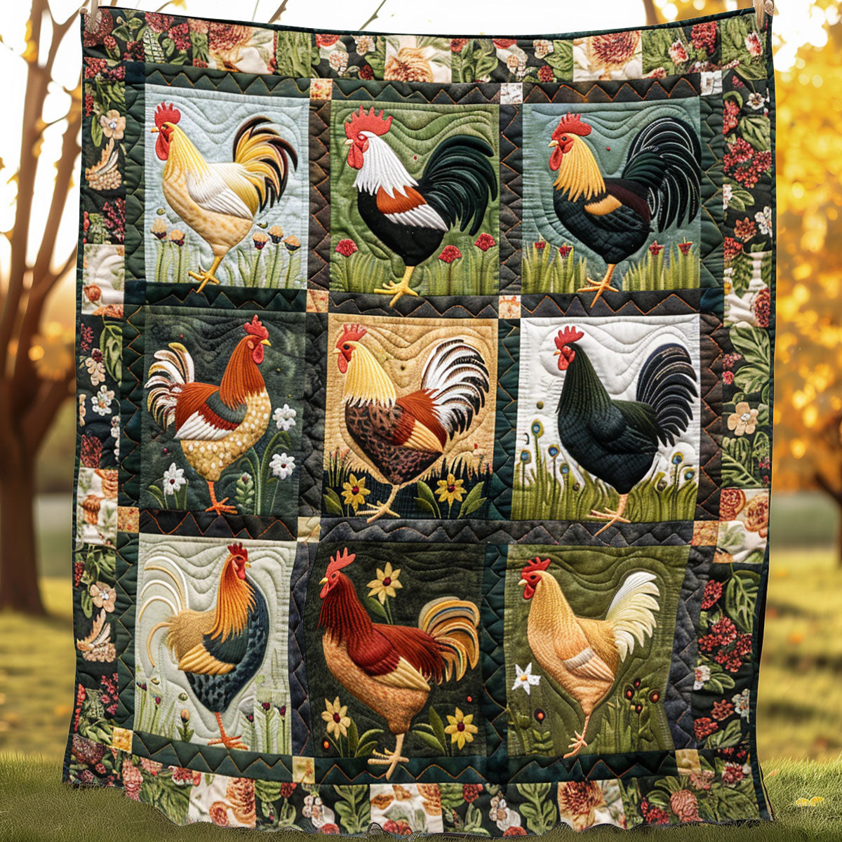 Rustic Roosters XR0908027CL Quilt