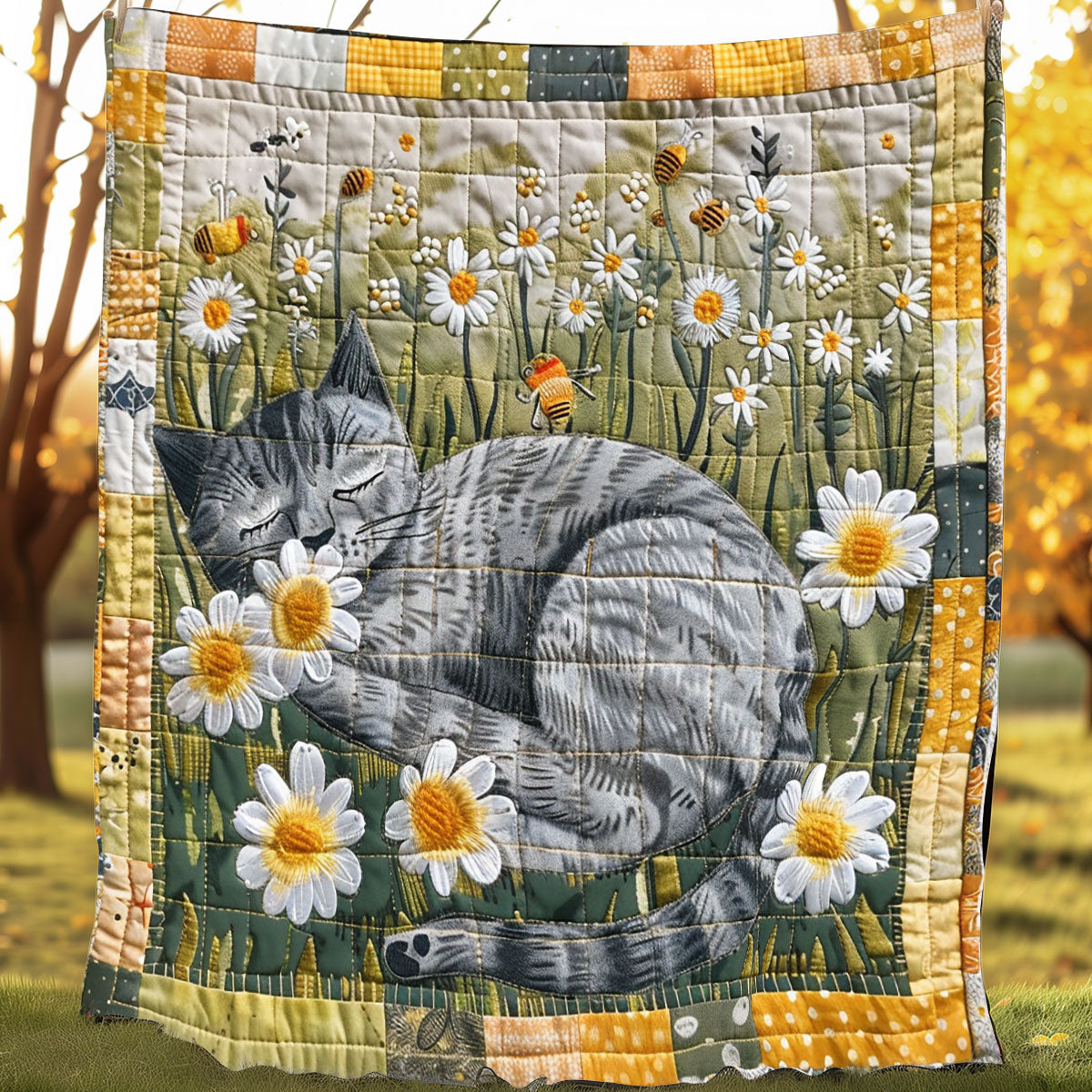 Sleeping Gray Cat XR3007048CL Quilt