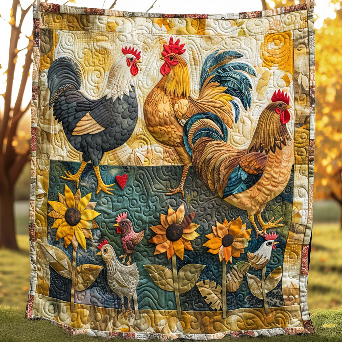 Splendid Sunlit Roosters XR2907018CL Quilt