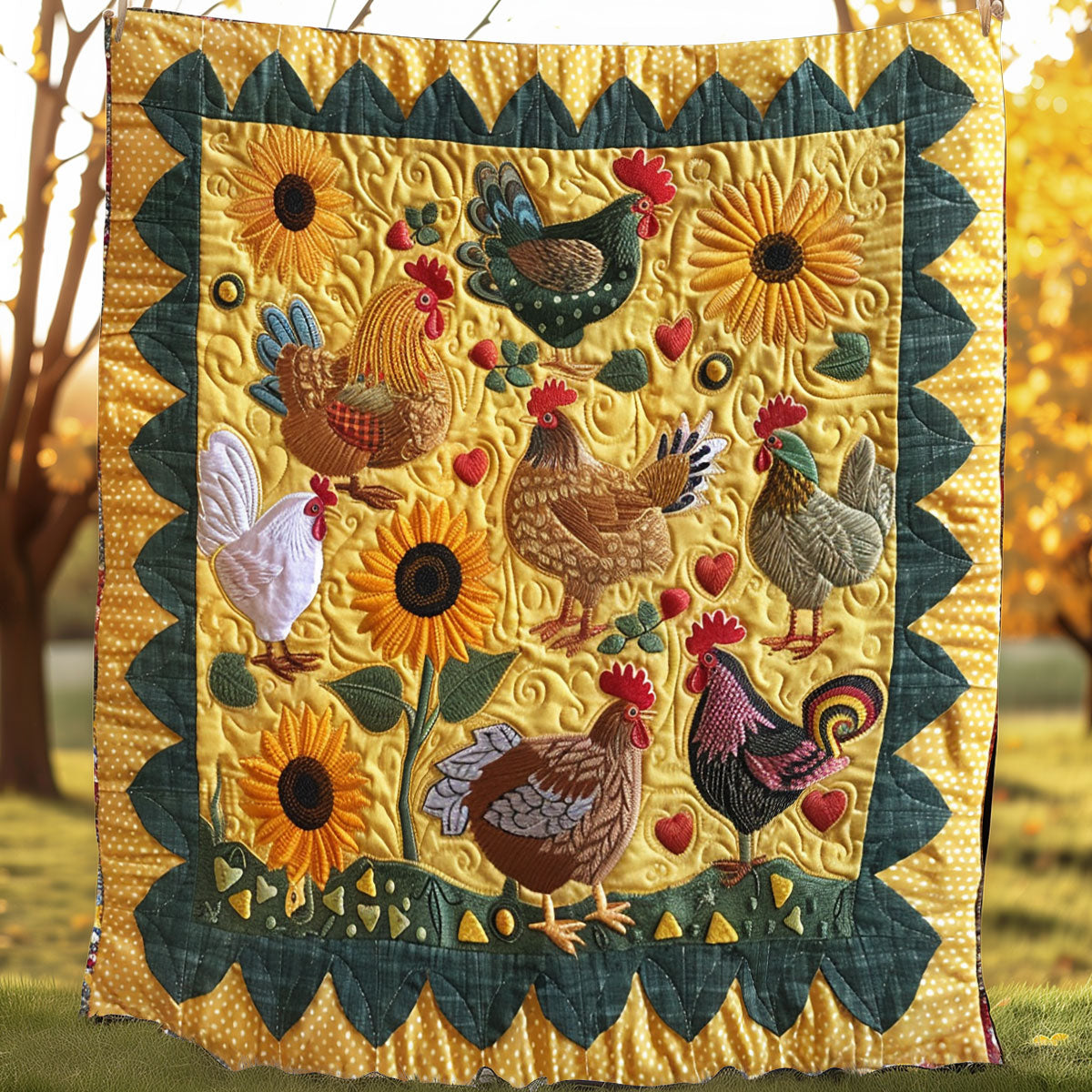 Stunning Sunflower Chickens XR2907022CL Quilt