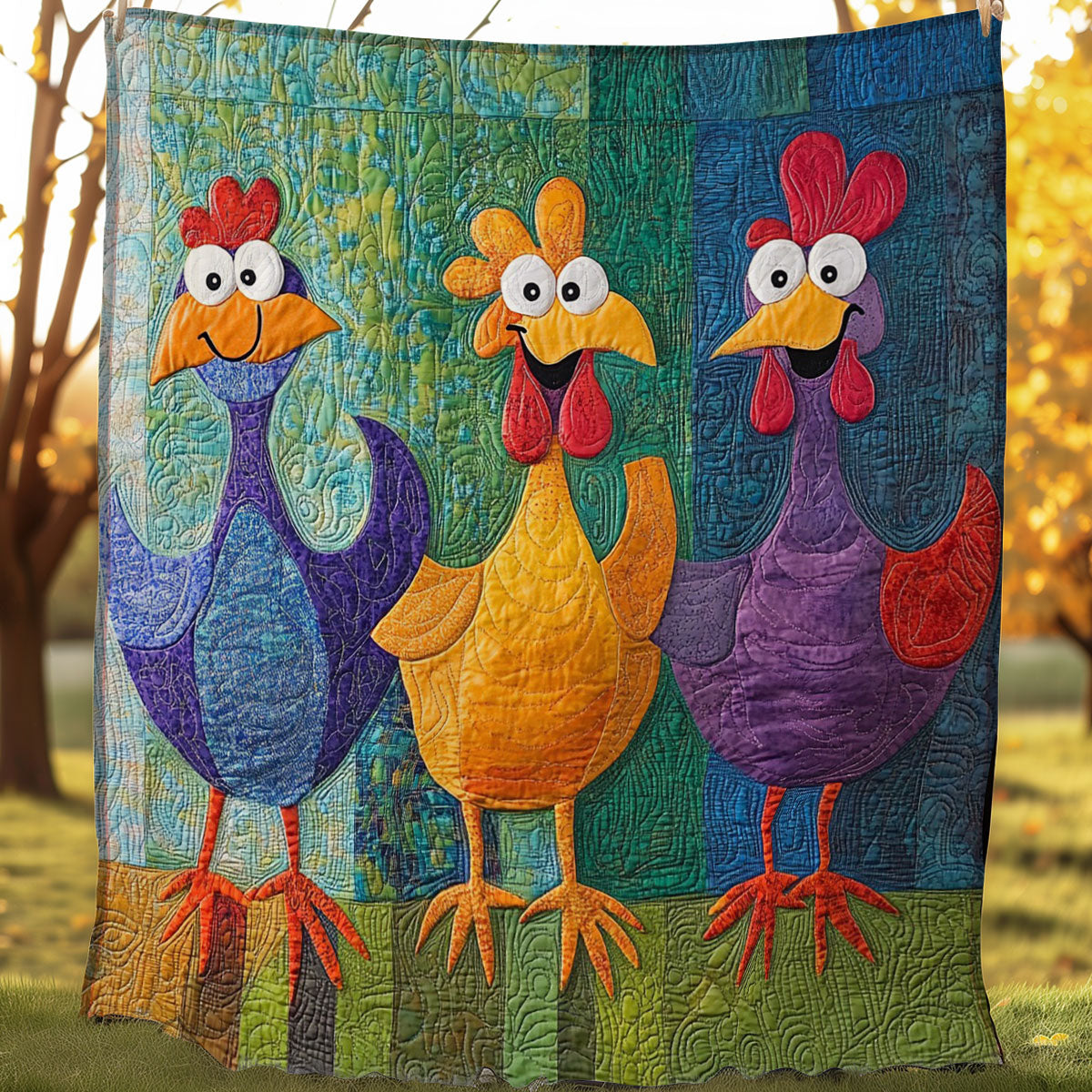 Three Funny Chicken WO0208008CL Quilt