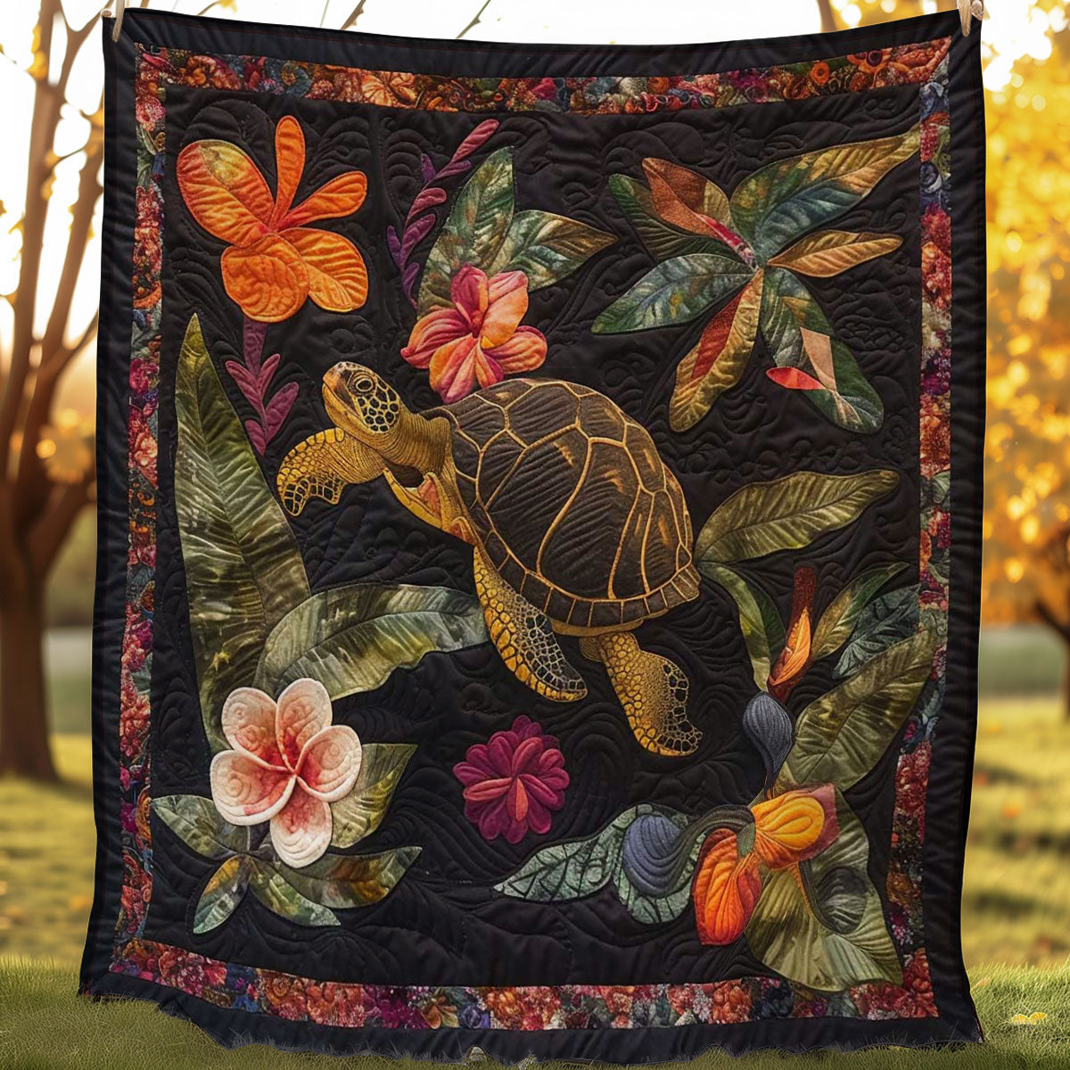 Turtle And Flower WN2507011CL Quilt