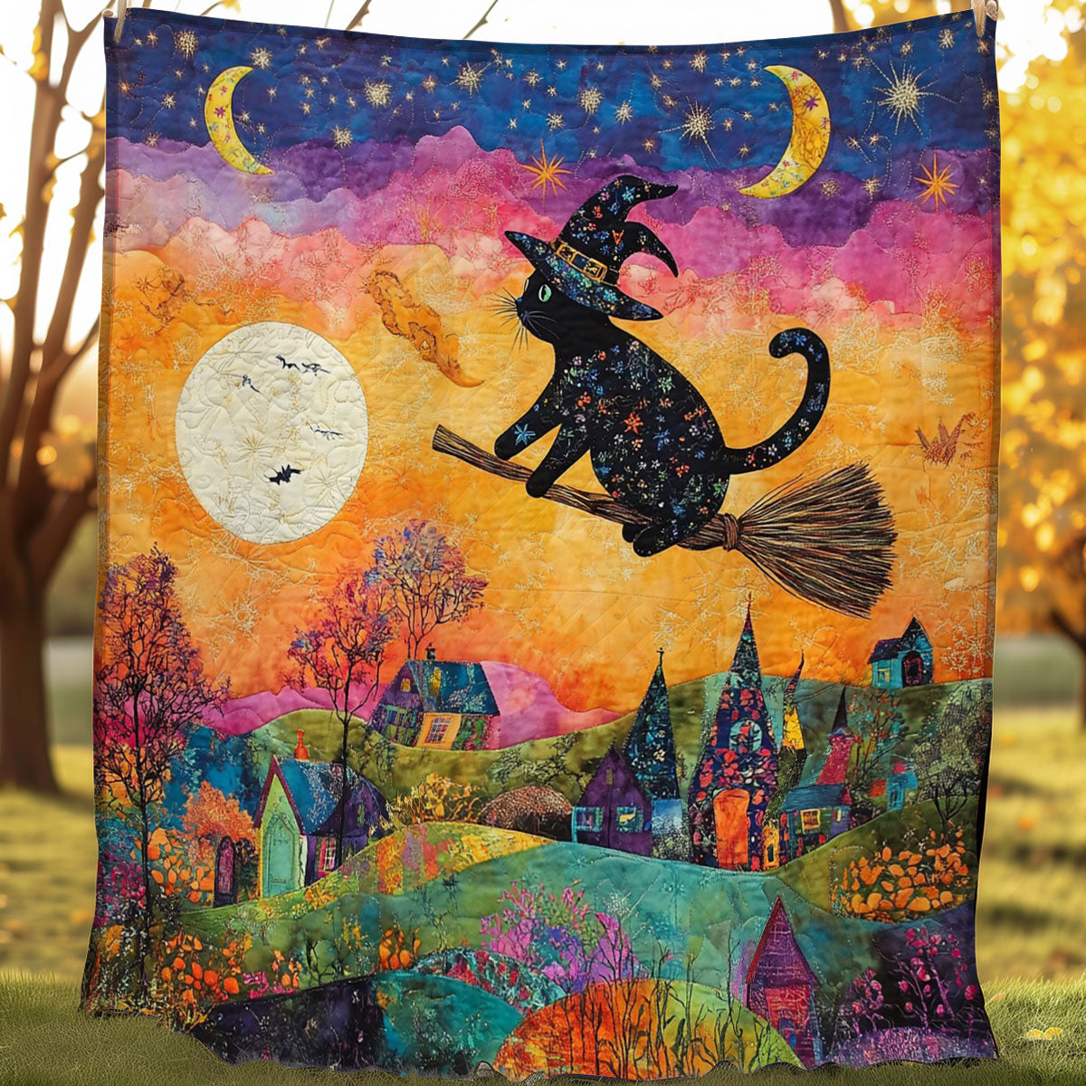 Witch Cat And Broom WO0608009CL Quilt