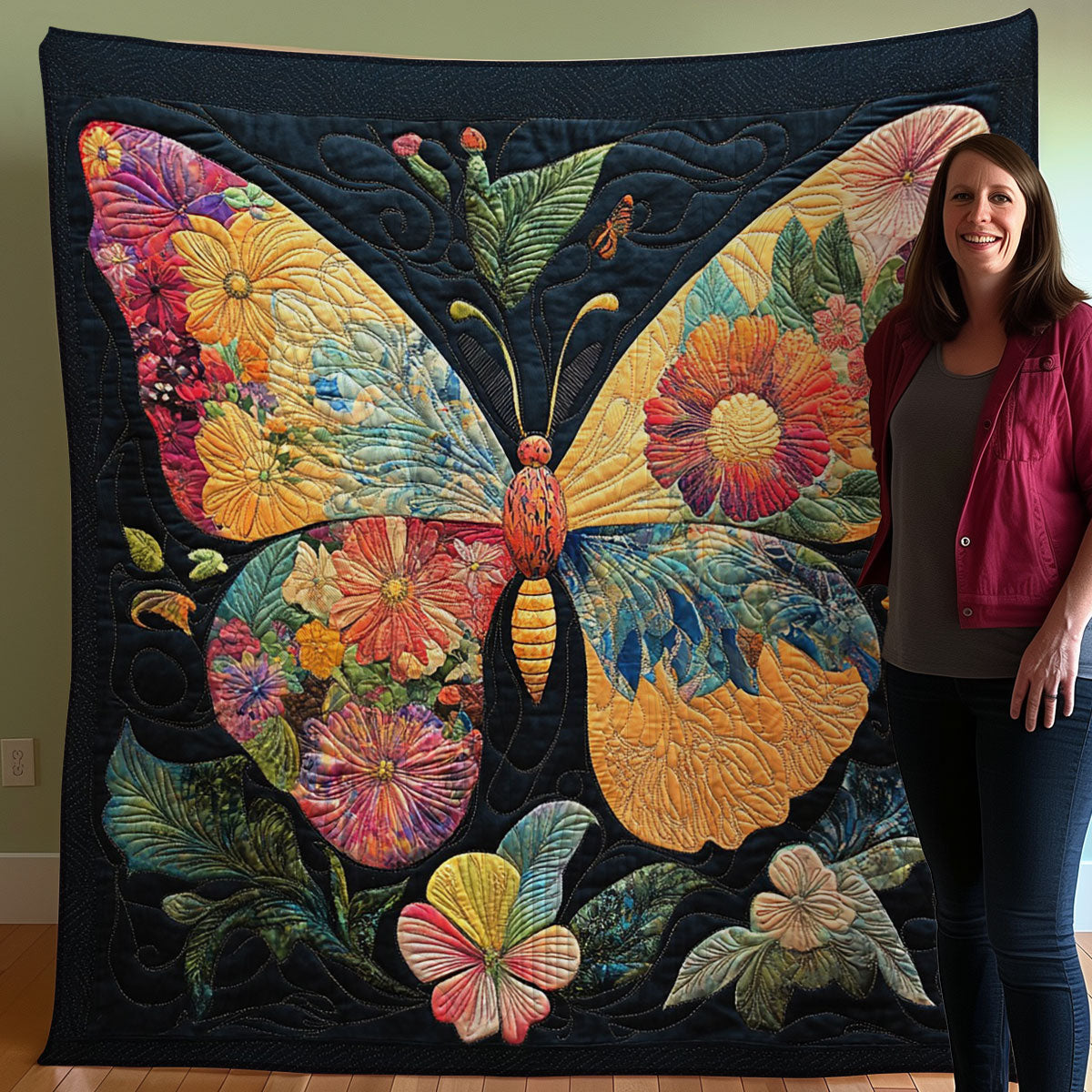 Butterfly And Floral Motifs WO0608014CL Quilt