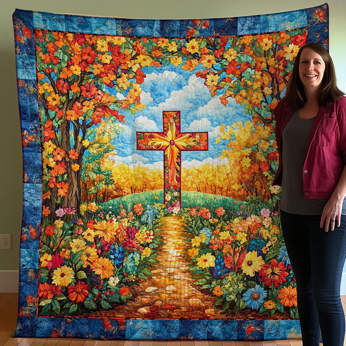 Cross And Flowers WO0208047CL Quilt