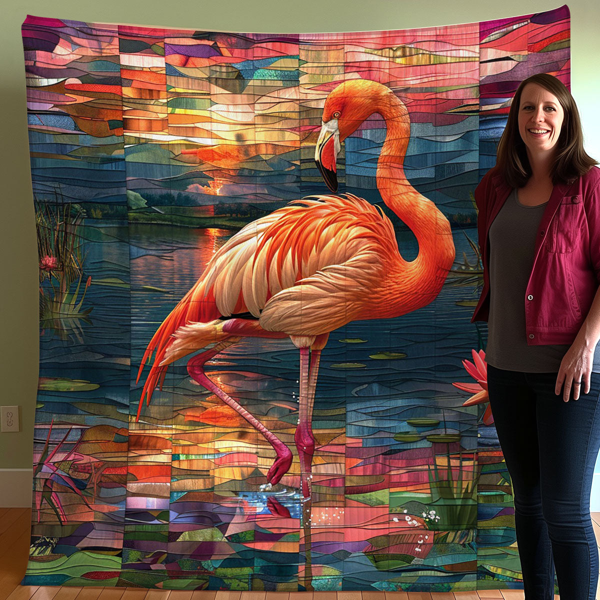 Flamingos Foraging For Food WO3007009CL Quilt