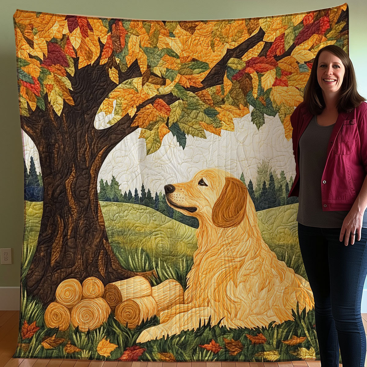 Gloden Retriever And Autumn WO0508006CL Quilt