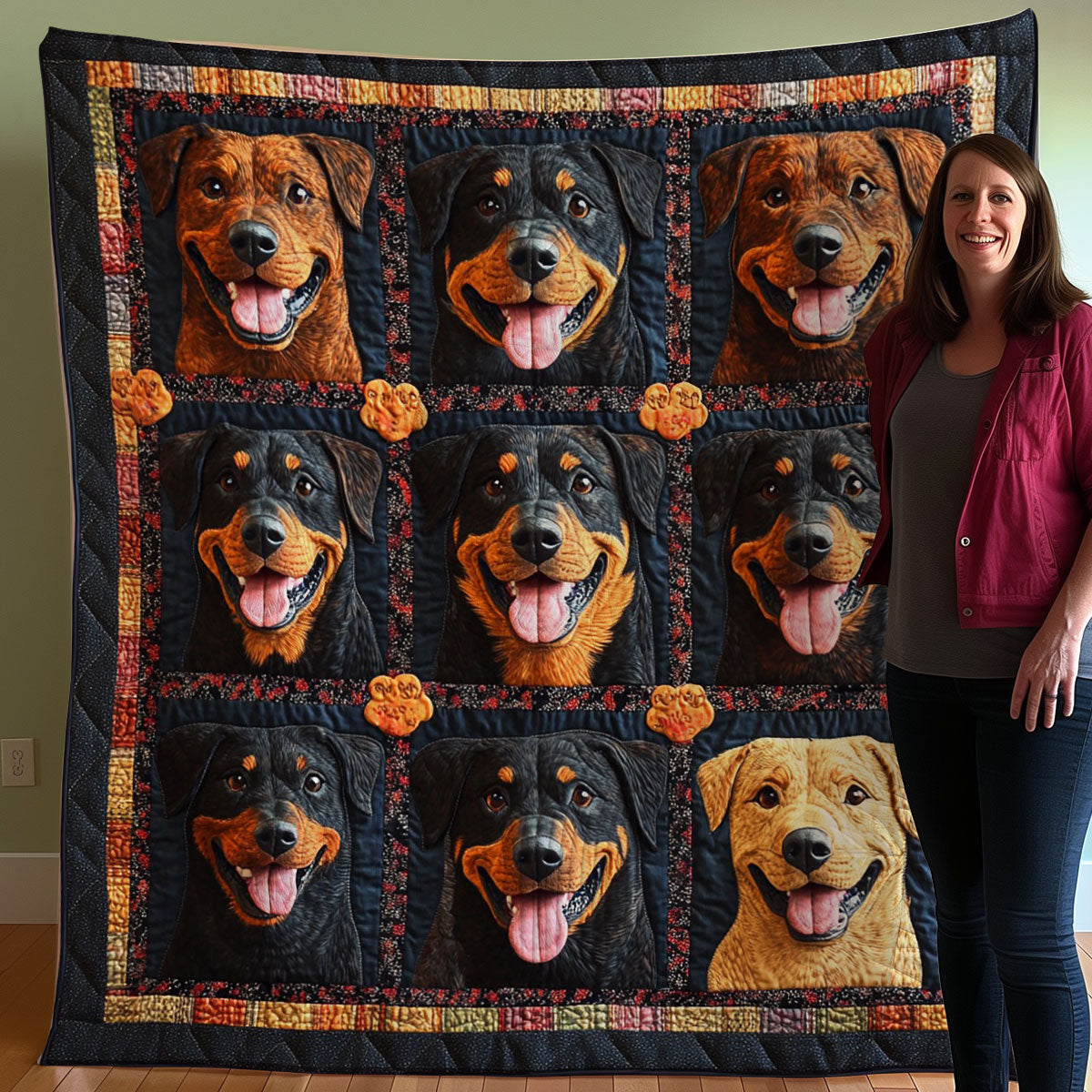 Happy Rottweiler Dogs WO3107020CL Quilt