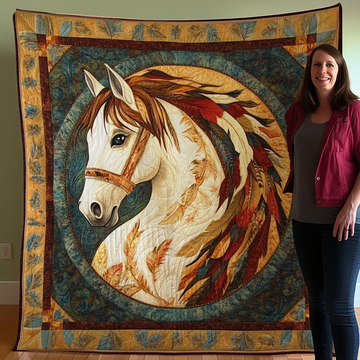 Horse With Native American WO0608017CL Quilt