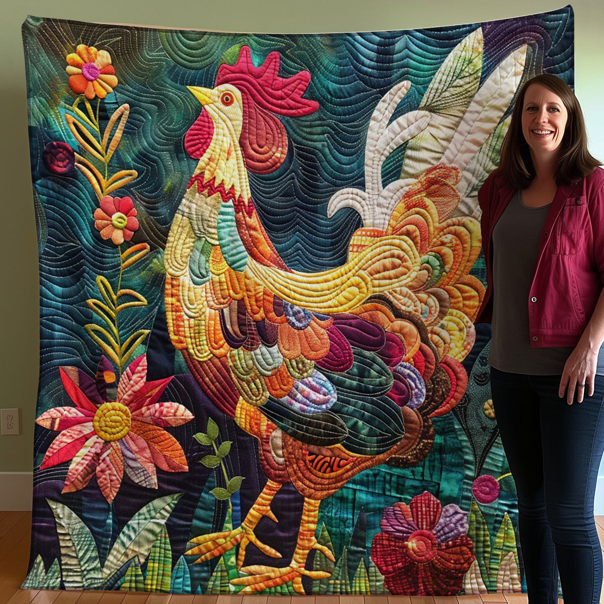 Rooster Colorful WO0308024CL Quilt