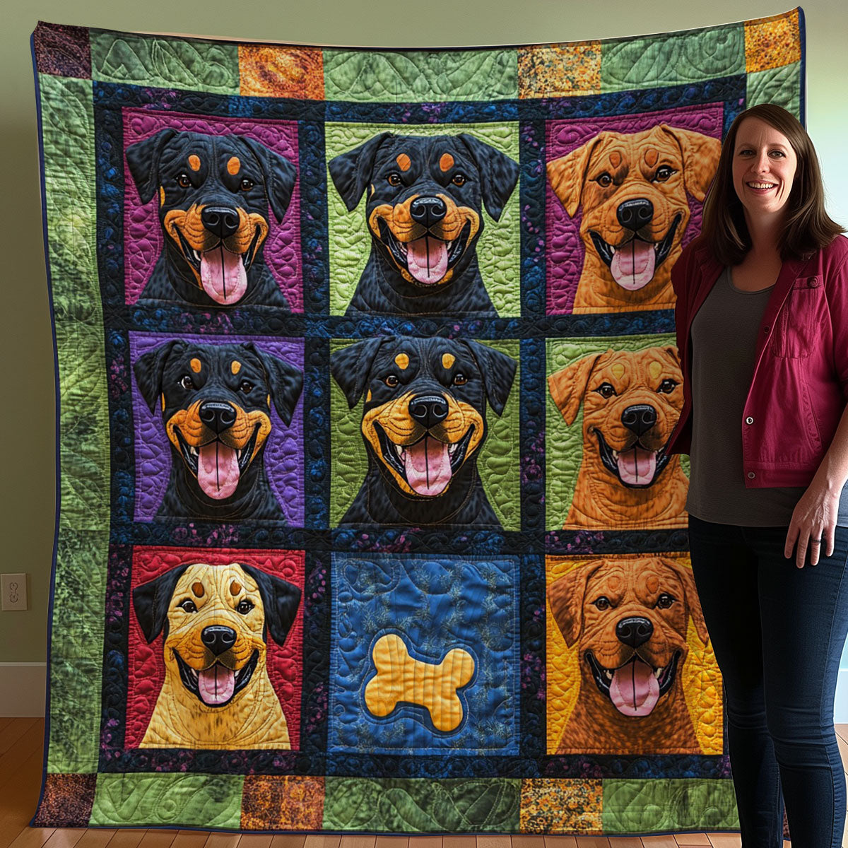 Rottweiler With Bone WO3107021CL Quilt