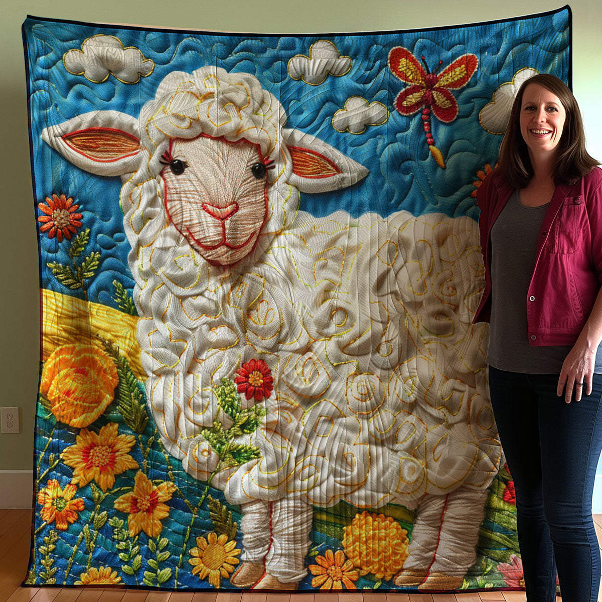 Sheep And Flower Field WO2607022CL Quilt