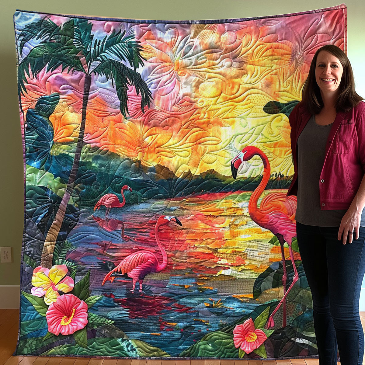 Sunset With Flamingo WO3007010CL Quilt