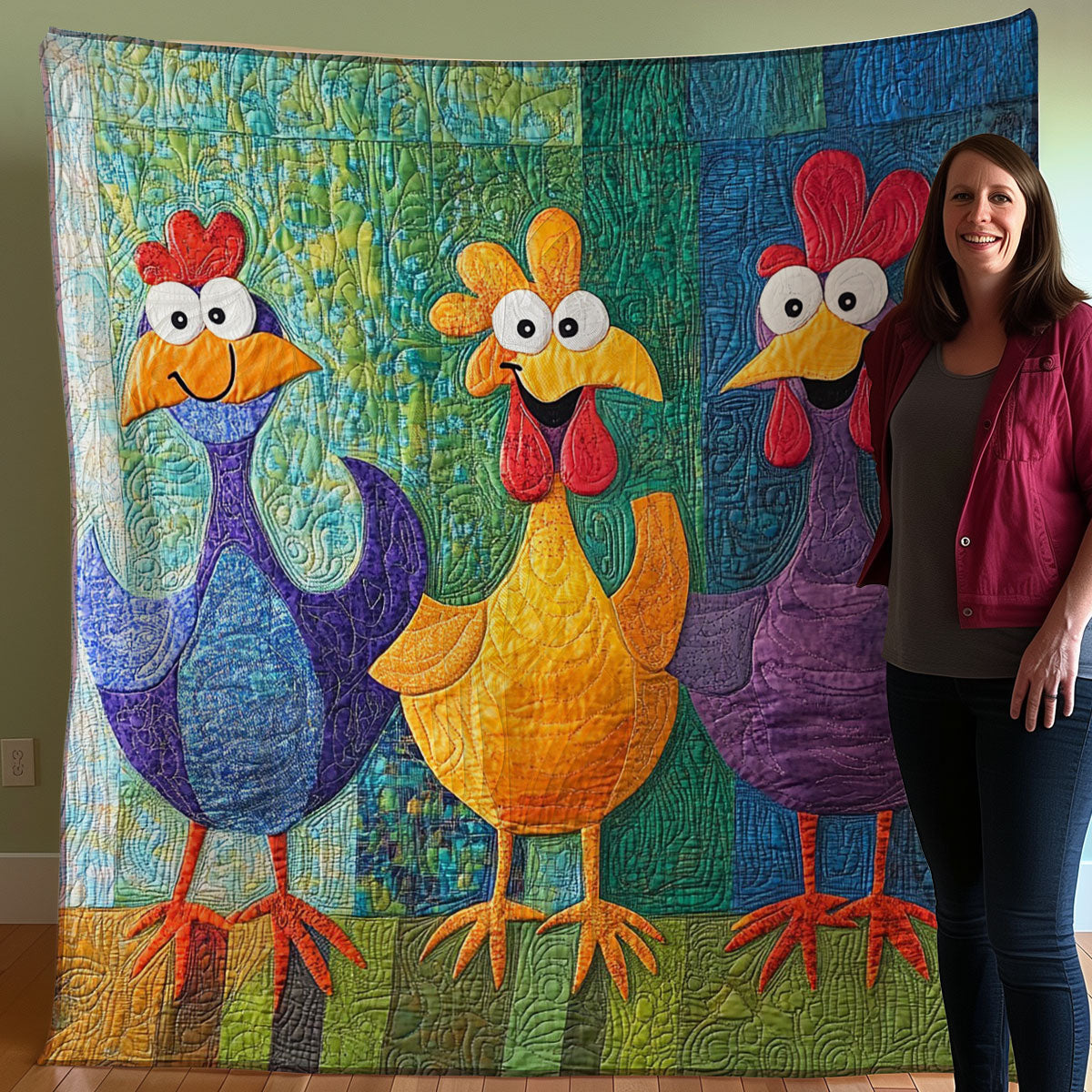 Three Funny Chicken WO0208008CL Quilt