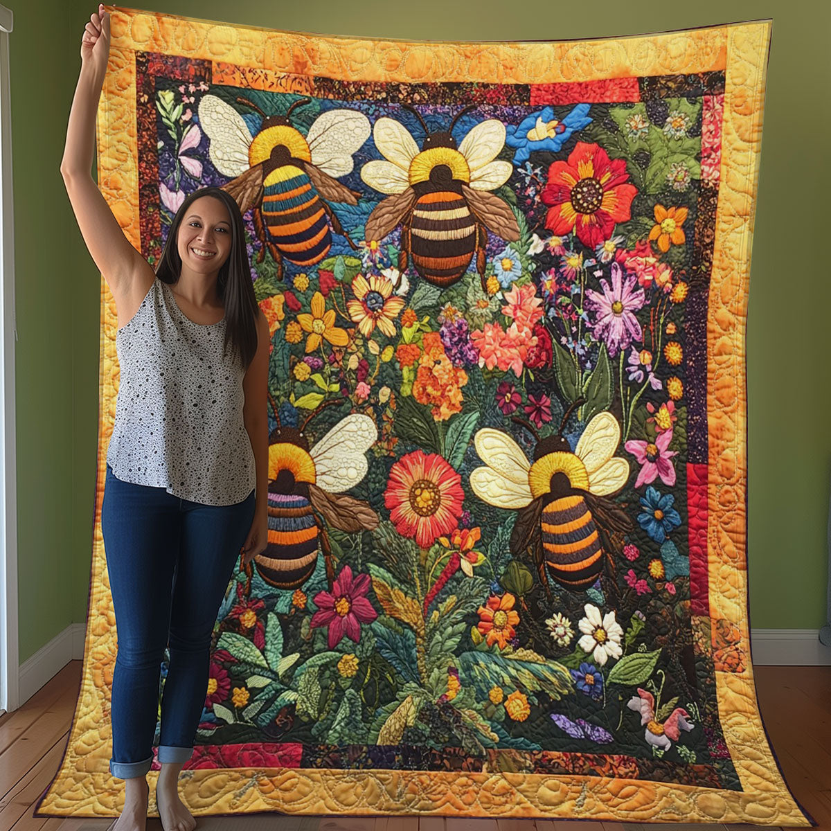 Bee And Flowers WO3107029CL Quilt