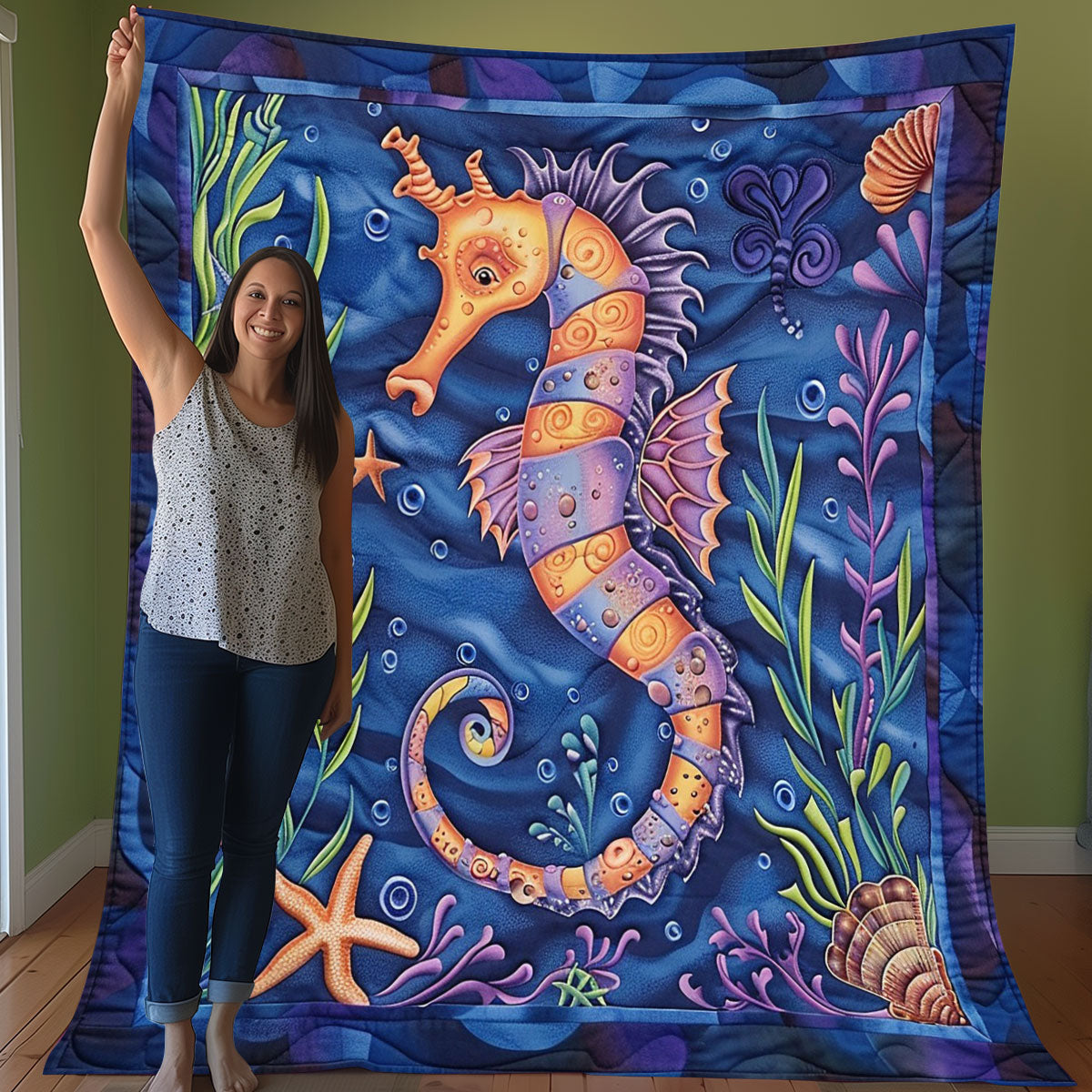 Colorful Seahorse WO3007014CL Quilt