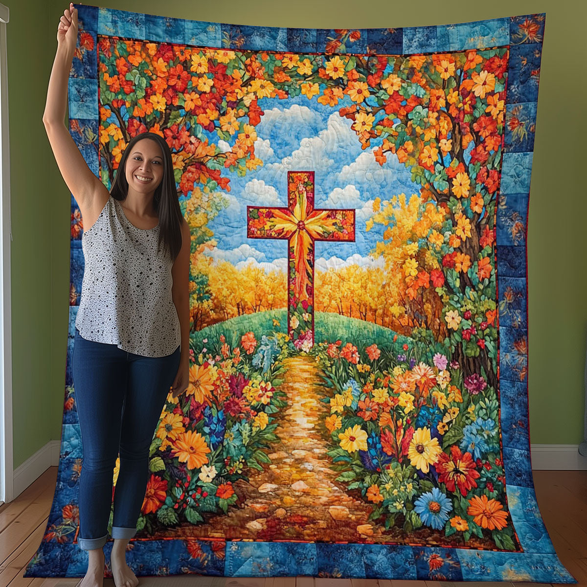 Cross And Flowers WO0208047CL Quilt