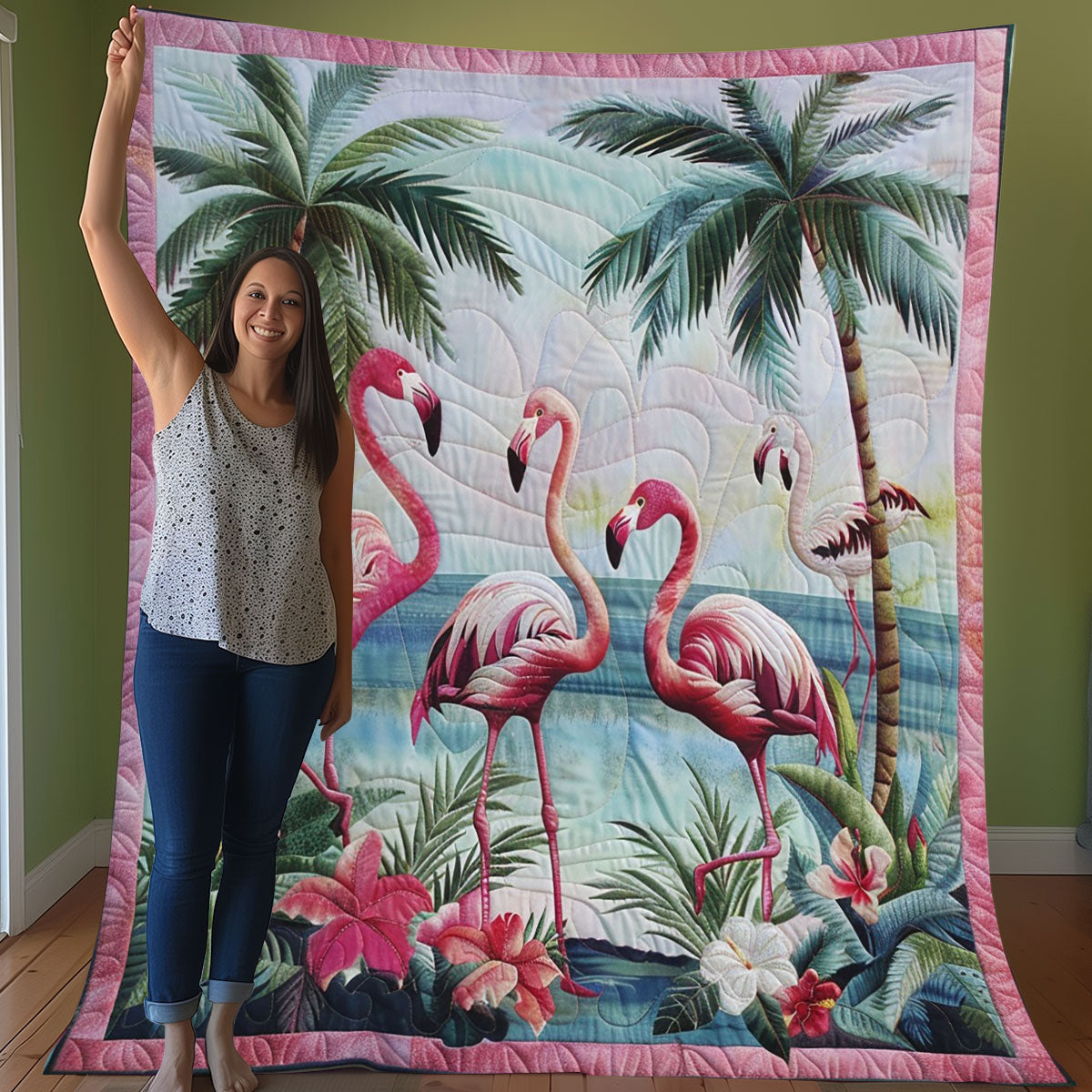 Flamingo Behind A Lake WO3007003CL Quilt