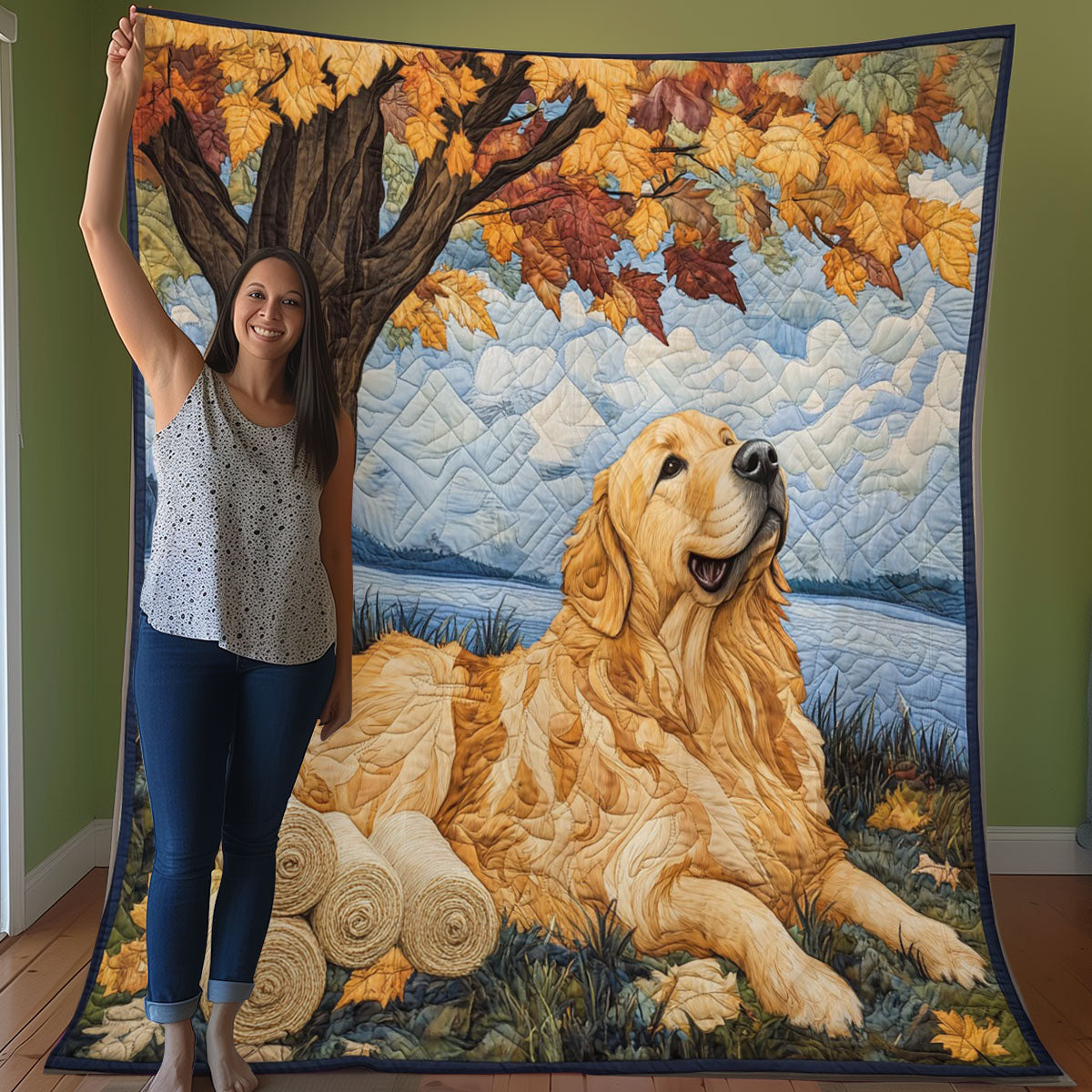 Golden Retriever Under The Tree WO0508005CL Quilt