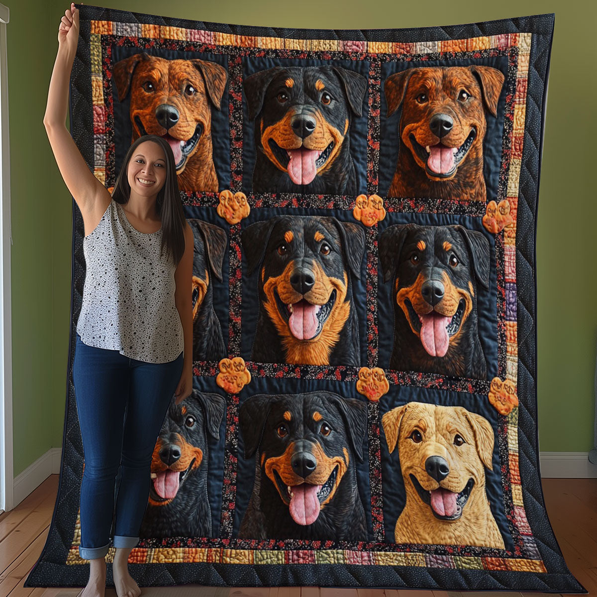 Happy Rottweiler Dogs WO3107020CL Quilt