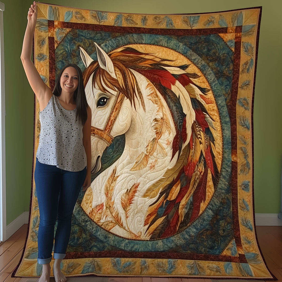 Horse With Native American WO0608017CL Quilt