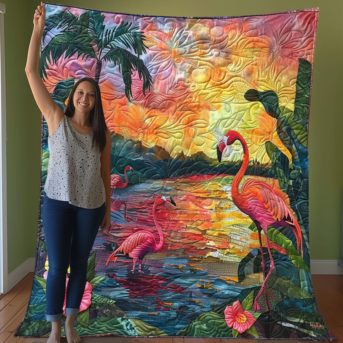 Sunset With Flamingo WO3007010CL Quilt