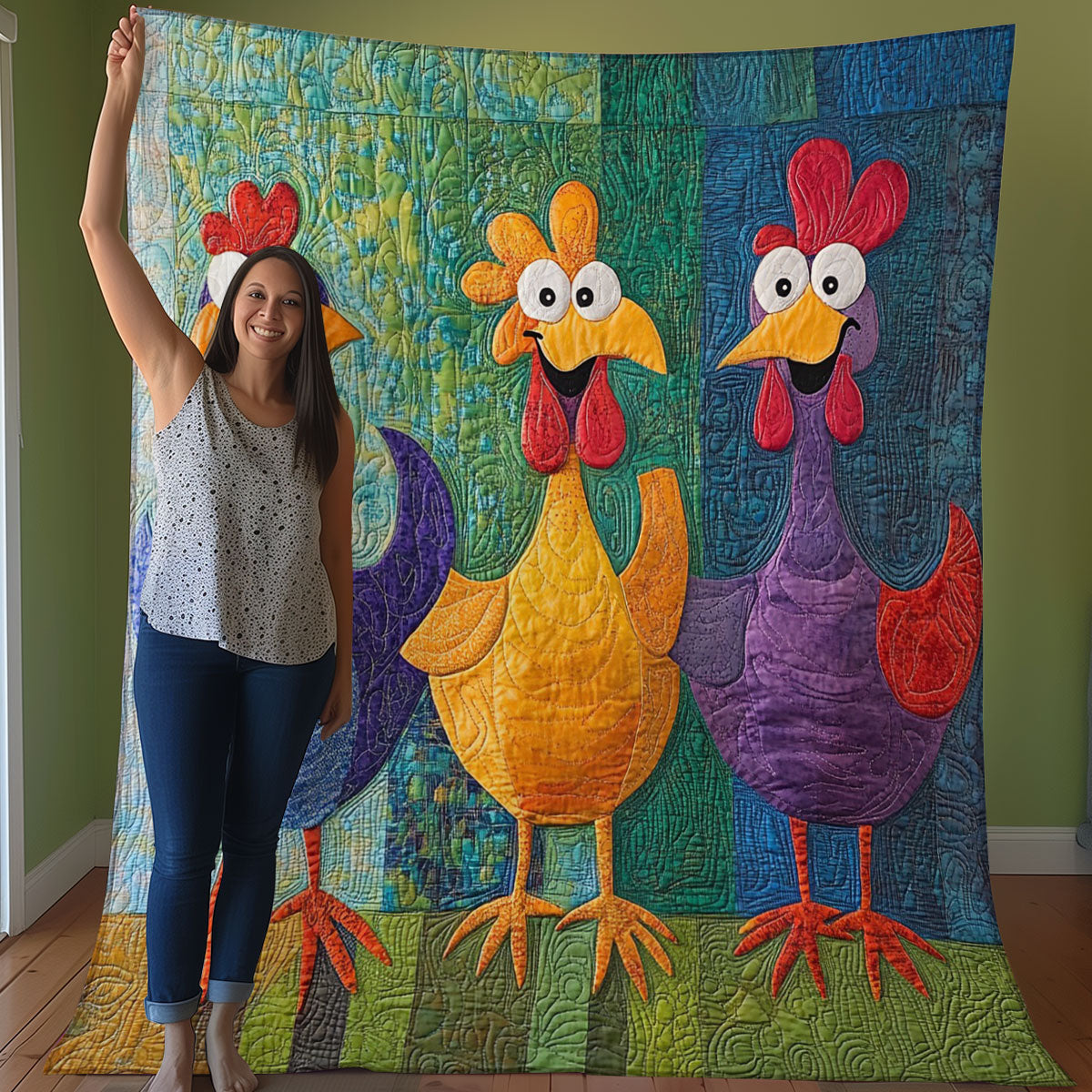 Three Funny Chicken WO0208008CL Quilt