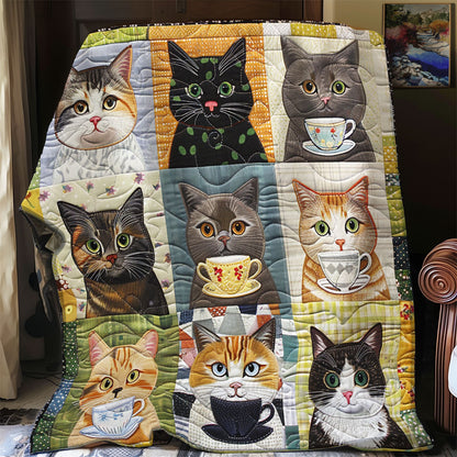 9 Cats And Coffee Cups XR2008013CL Quilt