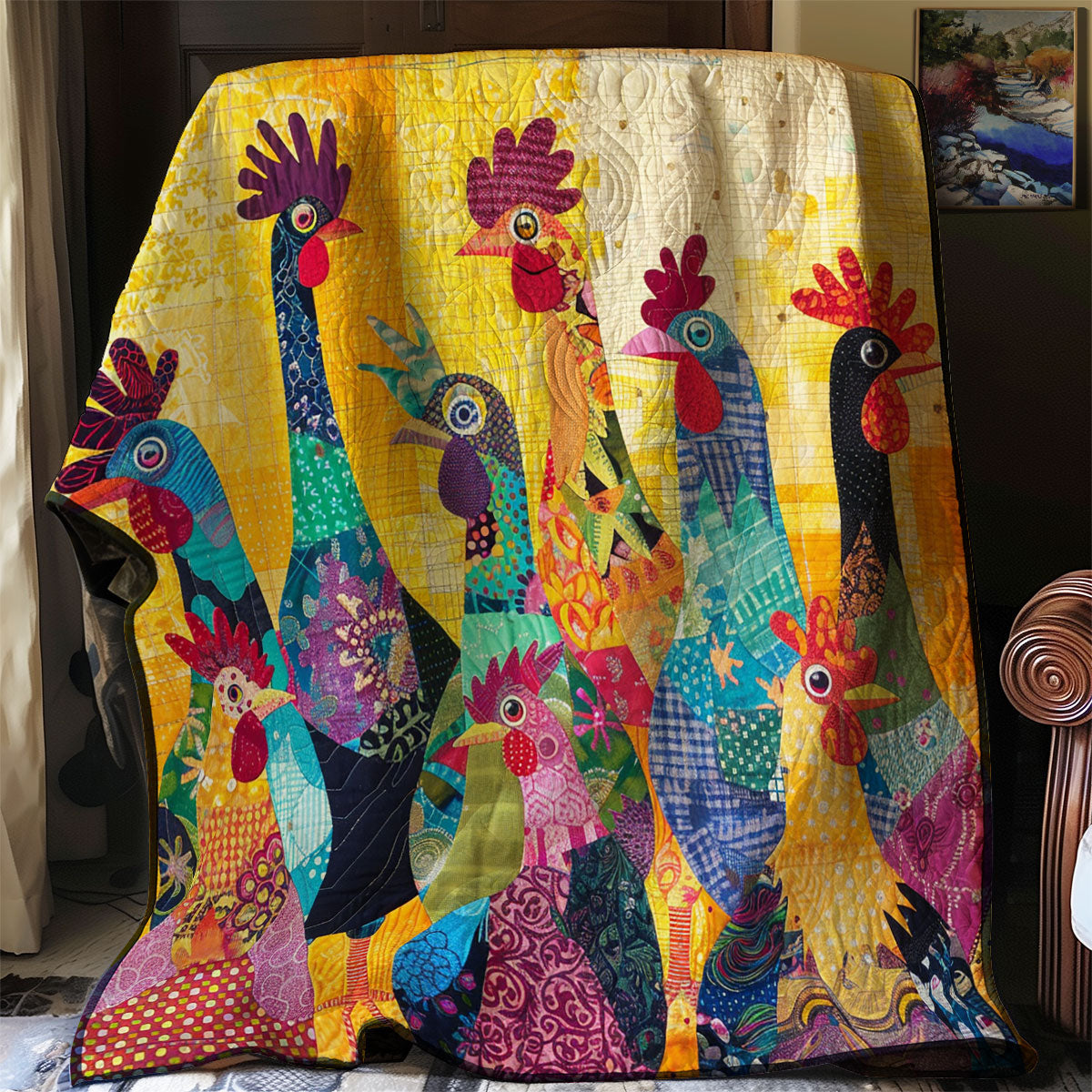 Abstract Yellow Chickens XR2407039CL Quilt