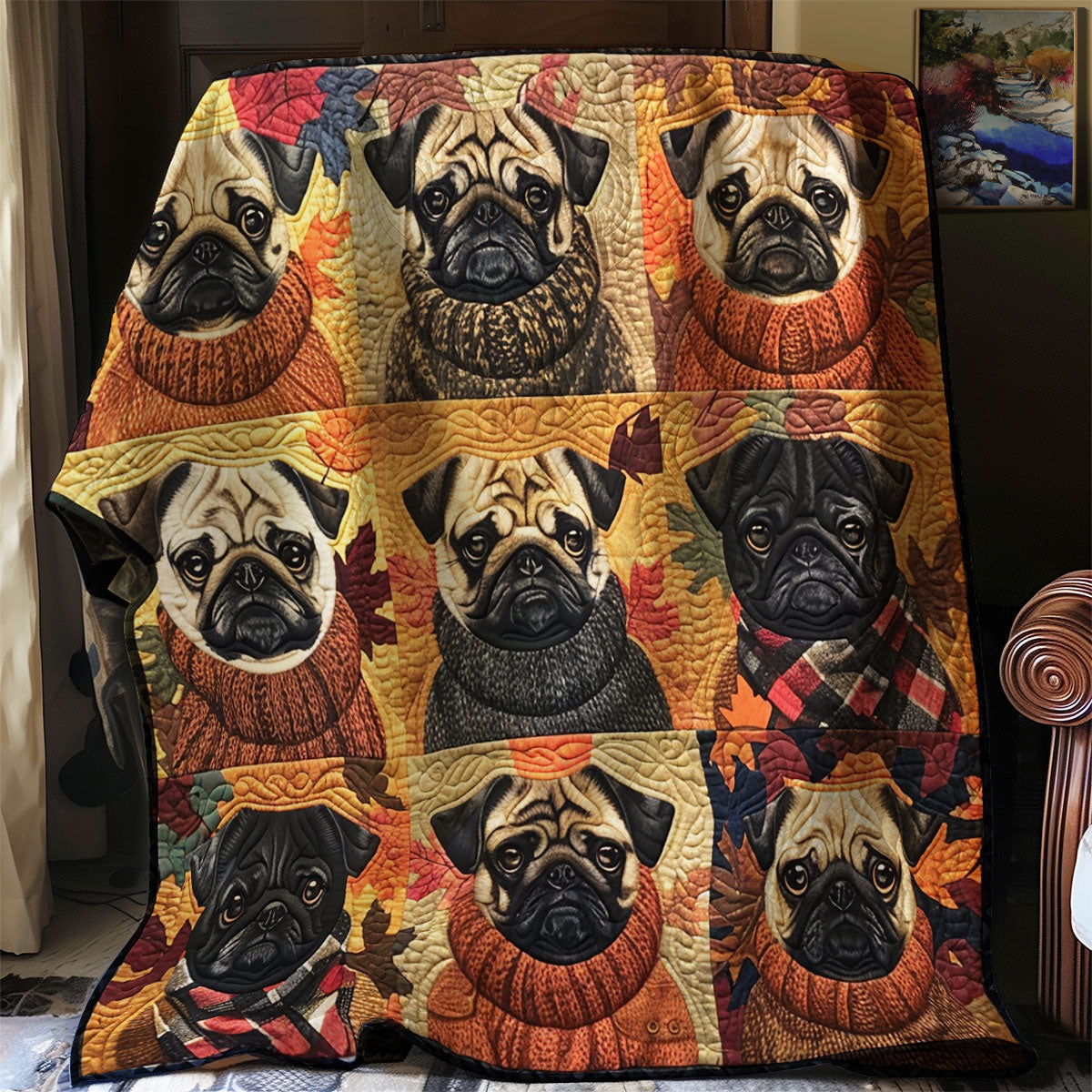 Autumn Pugs XR3107001CL Quilt