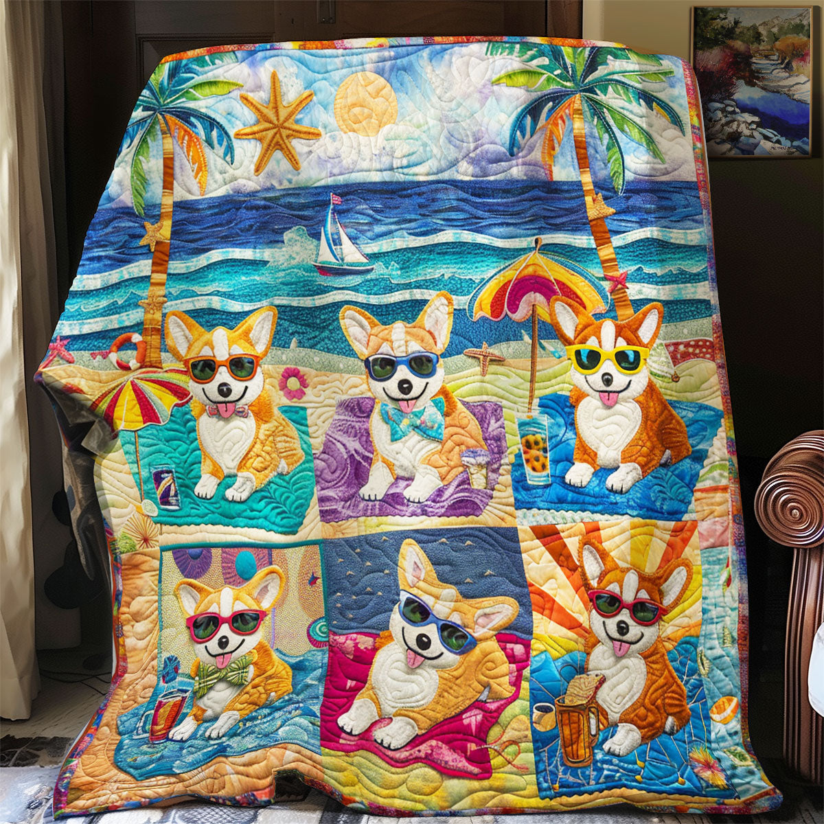 Beachy Corgi Fun XR2408013CL Quilt