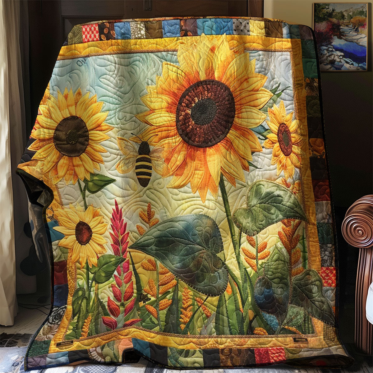 Bee and Sunflowers WO2707006CL Quilt