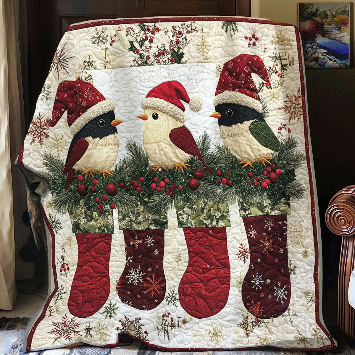 Birds And Red Socks XR1008054CL Quilt