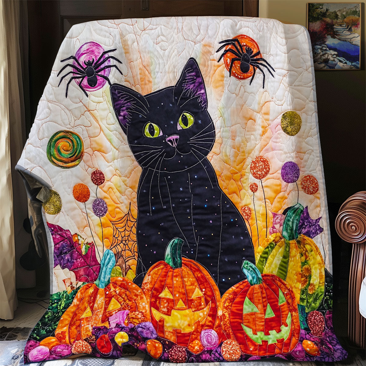 Black Cat And Pumpkin Boo XR0808003CL Quilt