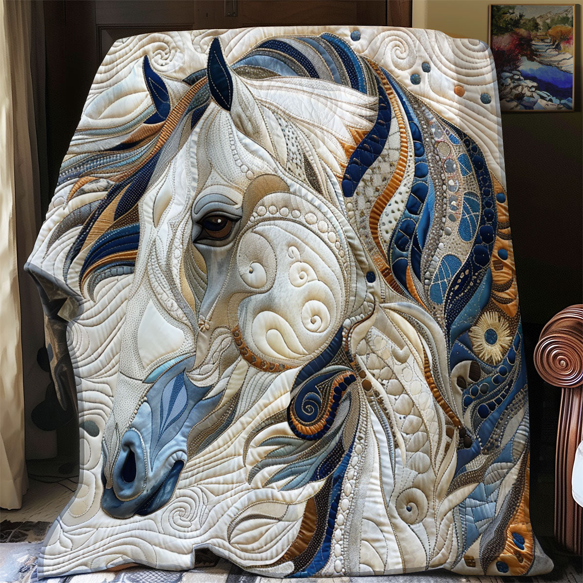 Blue Horse In Wind XR1608017CL Quilt