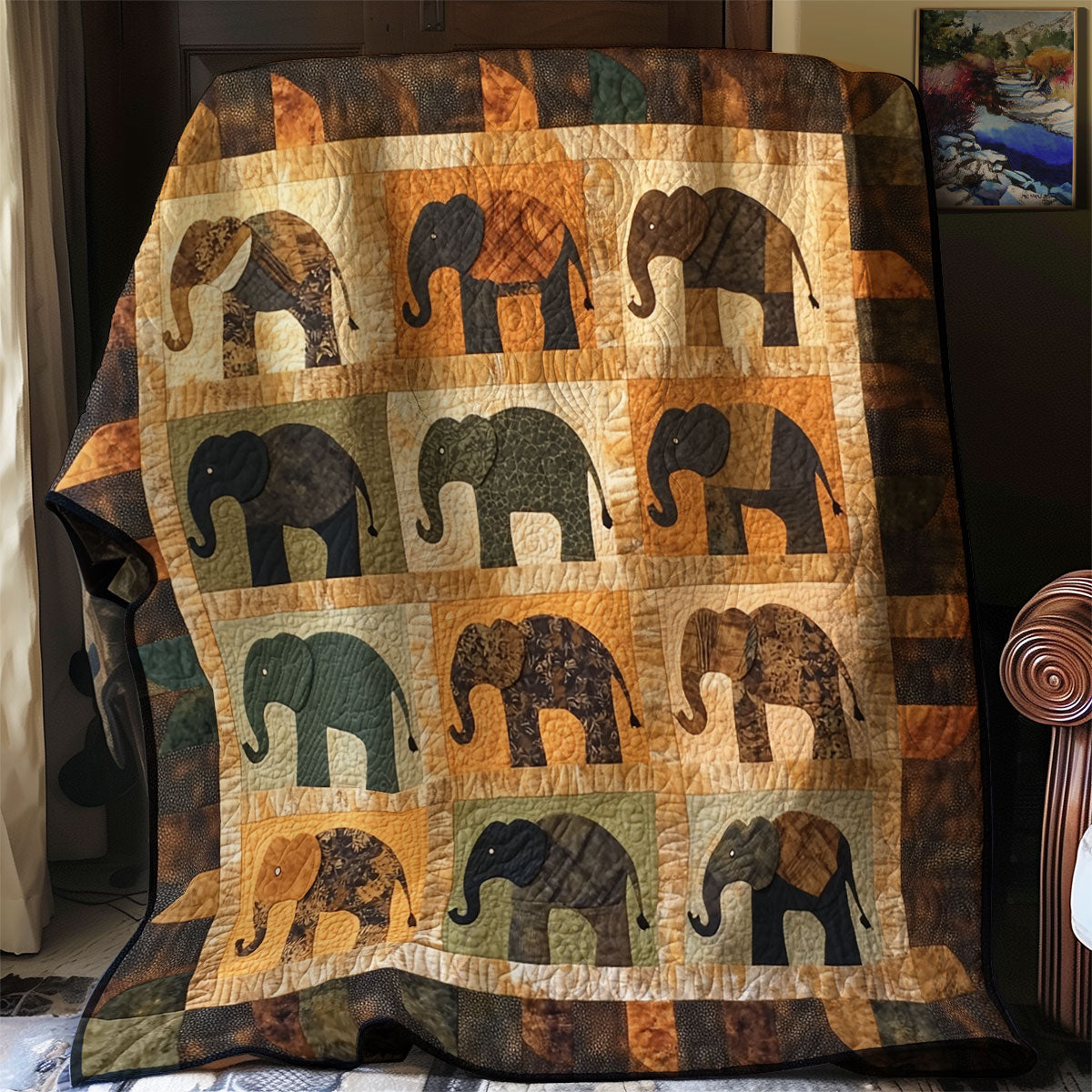 Brown Wild Elephants XR0108018CL Quilt