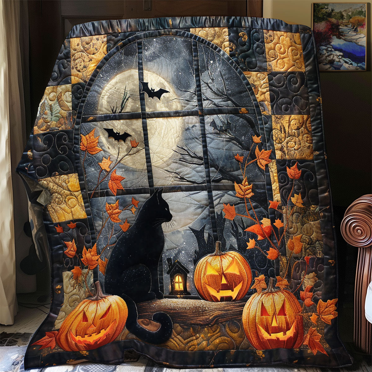 Cat And Full Moon Halloween XR1308052CL Quilt