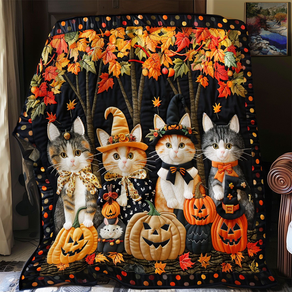 Cat Witch Halloween XR1308051CL Quilt