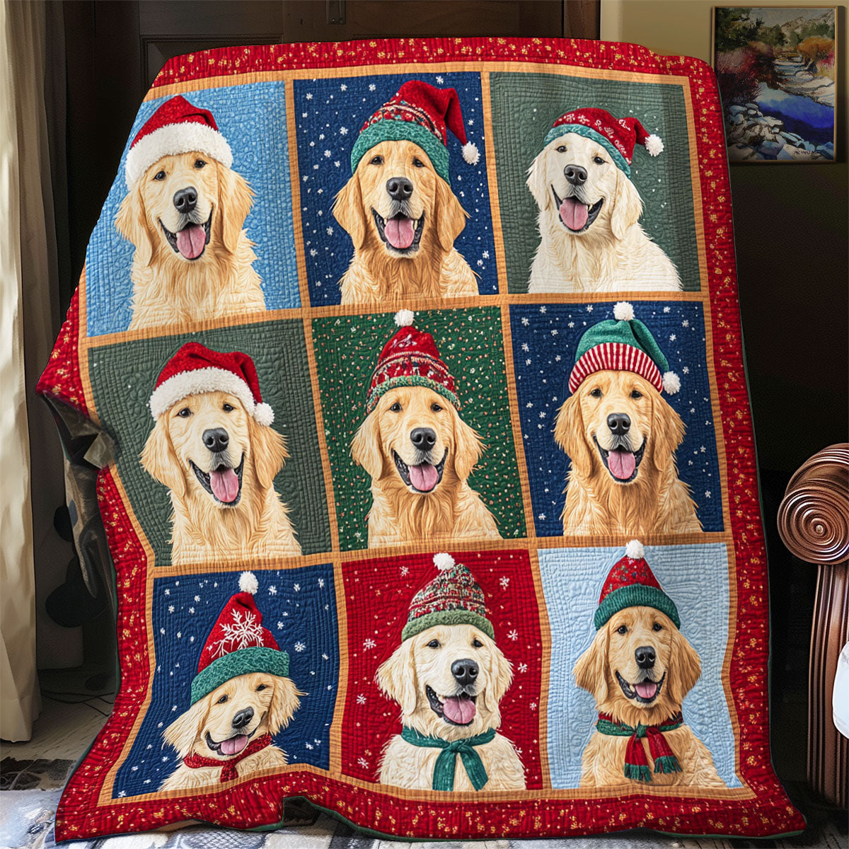 Cheerful Golden Retrievers XR2308022CL Quilt
