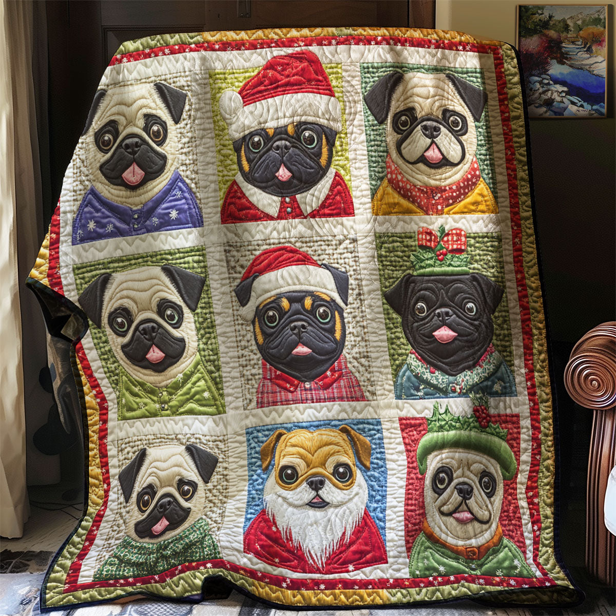 Christmas Pugs XR0108029CL Quilt