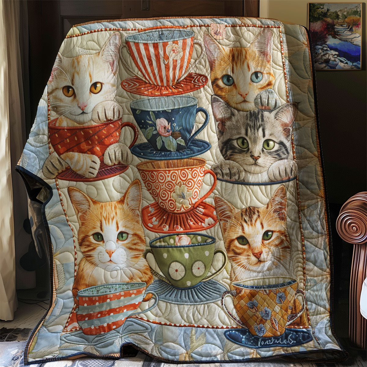 Colorful Coffee Cats XR3007035CL Quilt