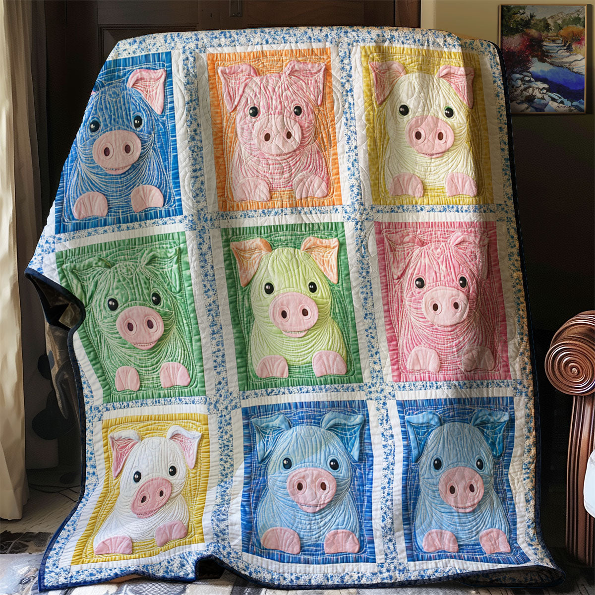 Colorful Pigs XR0708010CL Quilt