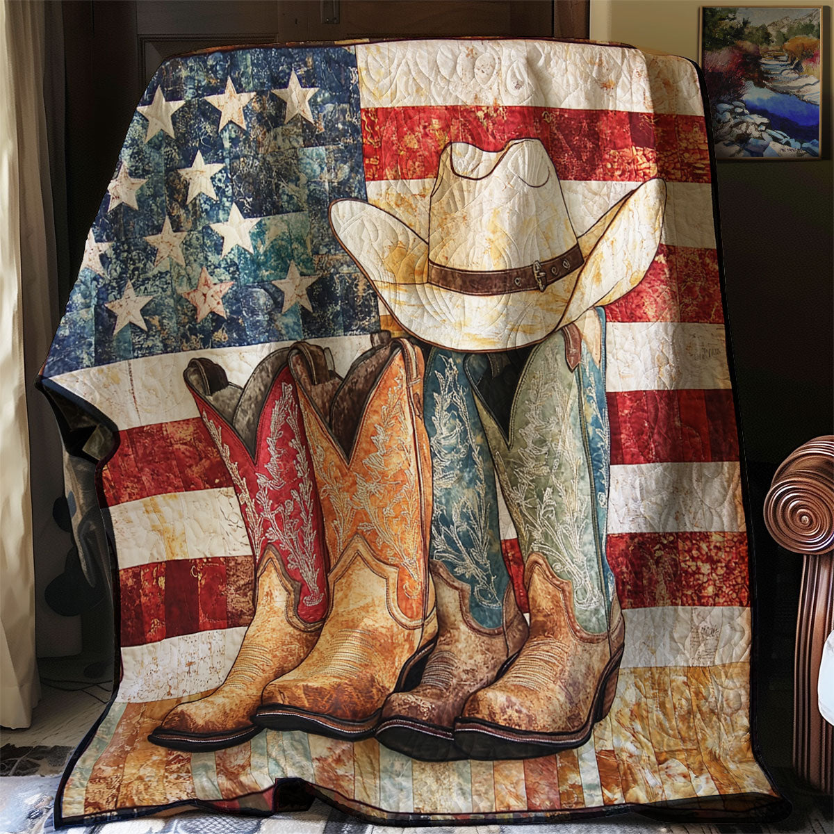 Cowboy Boots And American Flag XR0508024CL Quilt