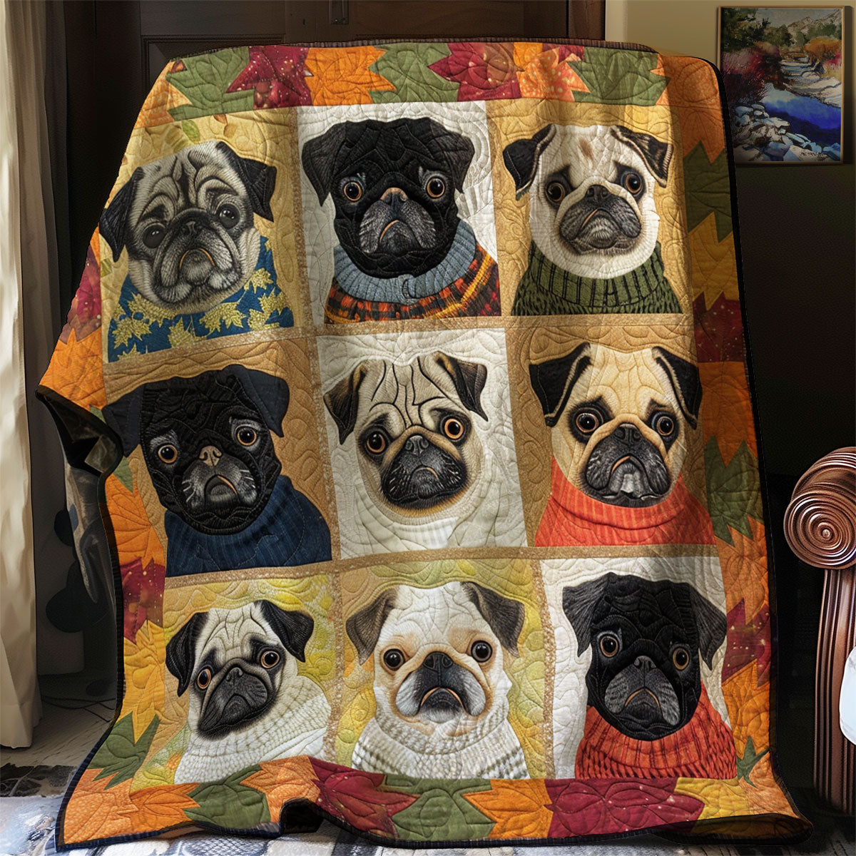 Cozy Fall Pugs XR3107004CL Quilt