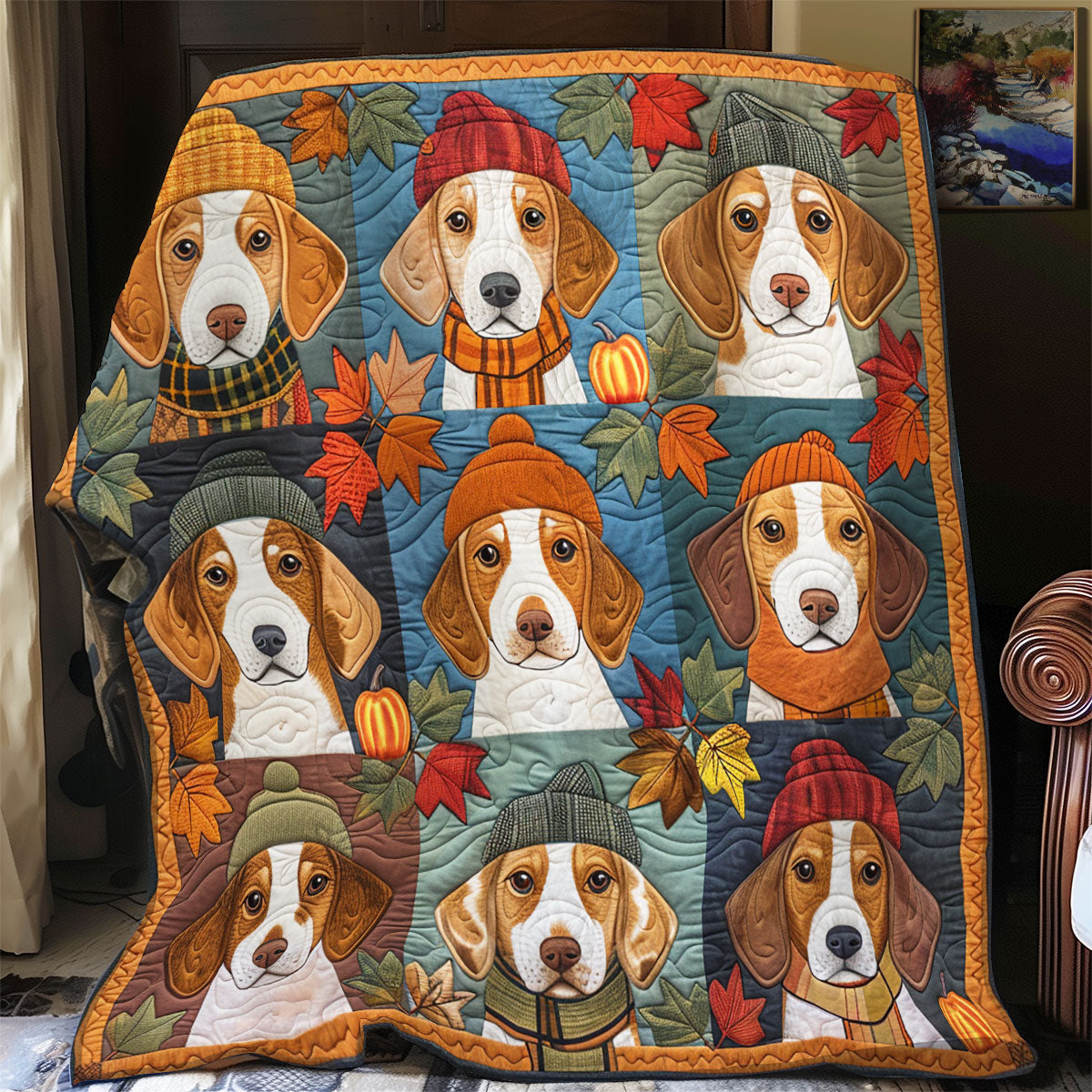 Cute Beagles Wearing Fall XR1908007CL Quilt