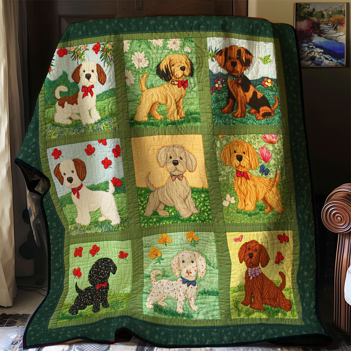 Dogs Love Flowers XR0508046CL Quilt