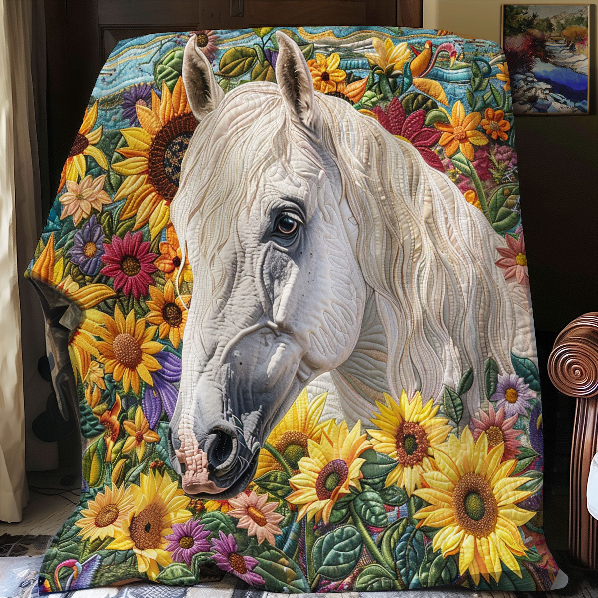 Floral Accent Horse XR1008028CL Quilt