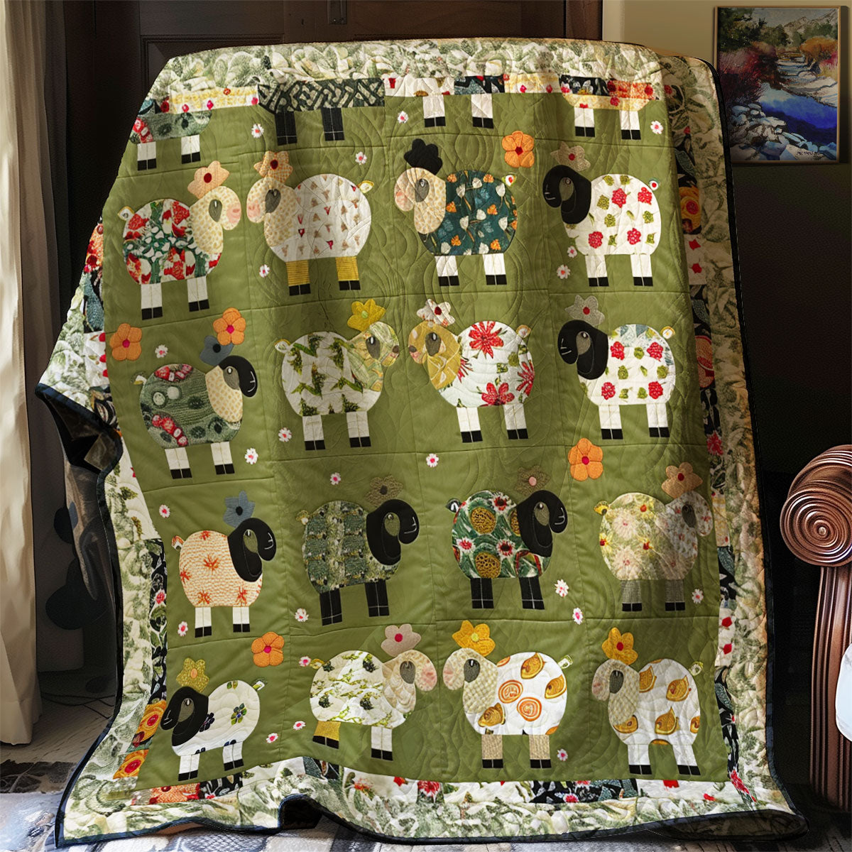 Floral Sheeps XR2106019CL Quilt