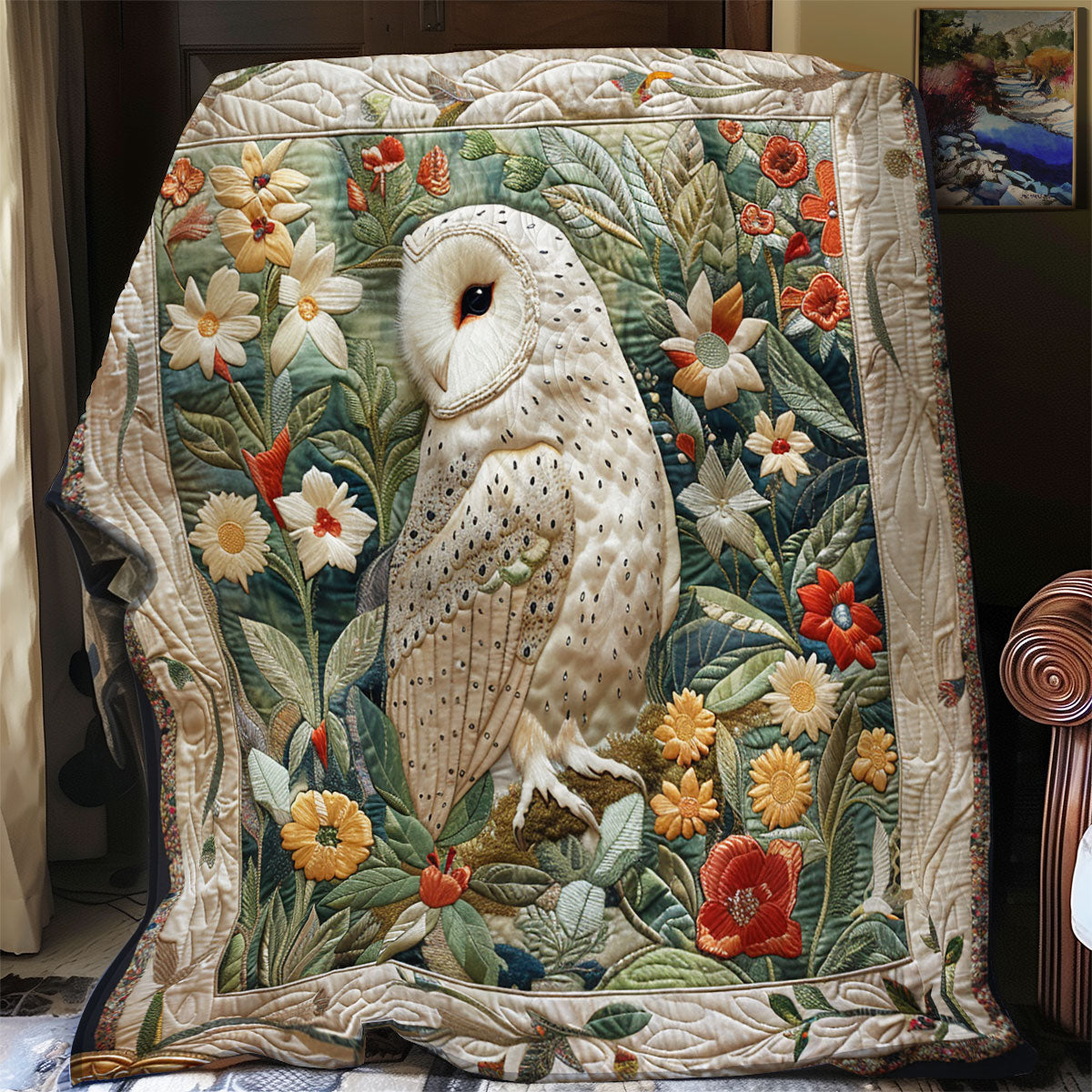 Floral White Owl XR0908015CL Quilt